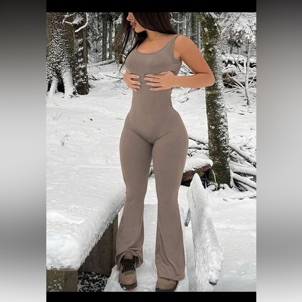 SHEIN Taupe Flare Jumpsuit